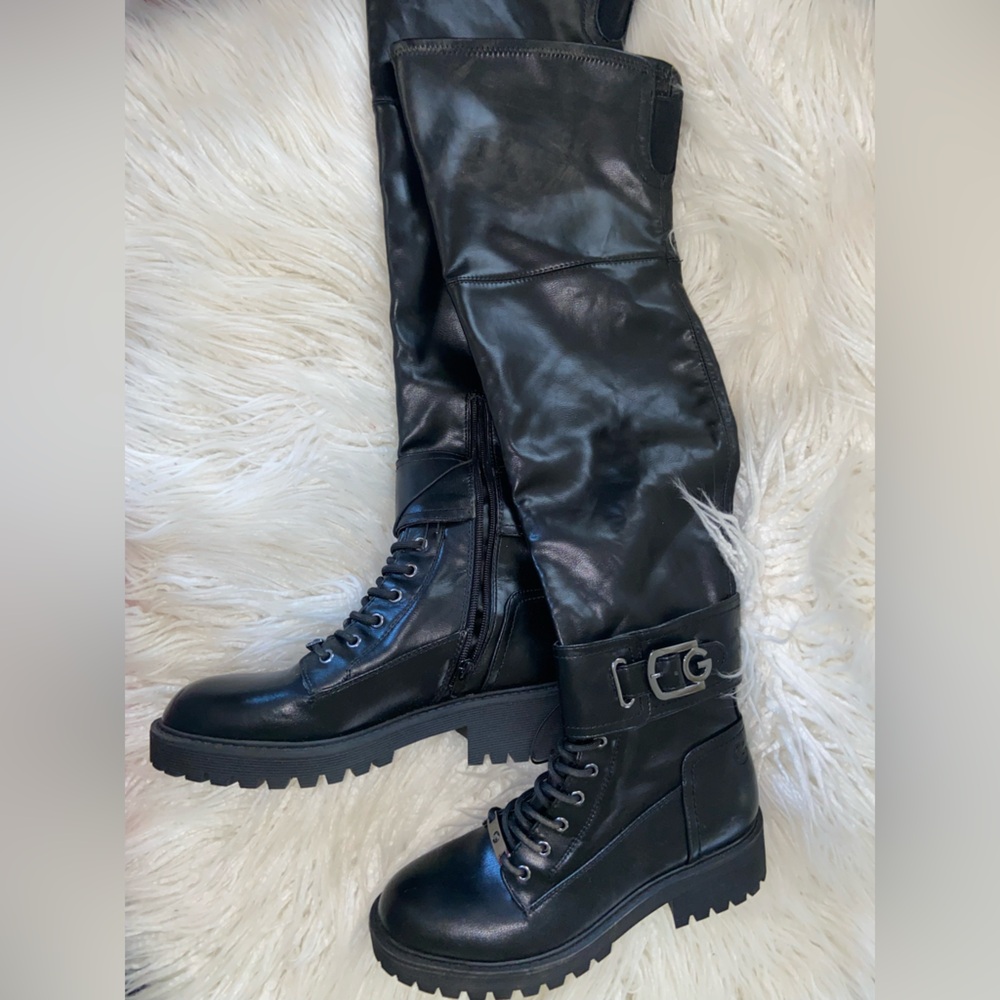 GBG Los Angeles Glossy Black Over the Knee Boots